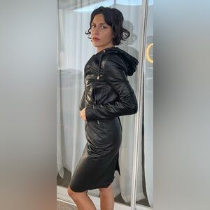 Rare Y2K juicy couture BUTTERY leather hooded jacket shrunken sleek catwoman